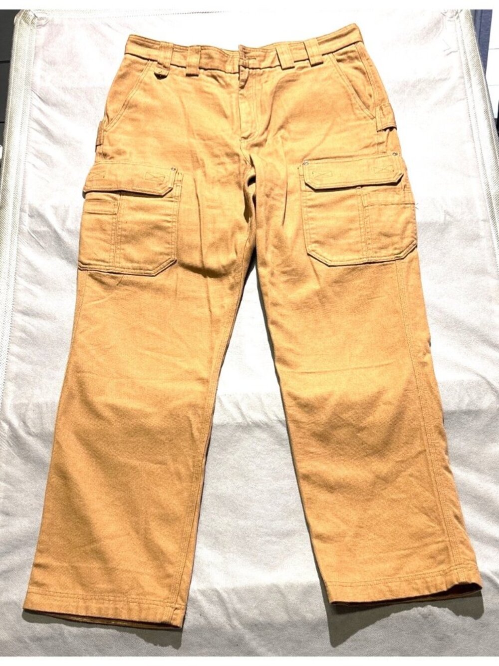Mens Tan Cargo Pants With Multiple Pockets Durable Cotton Blend 38" Waist Straig